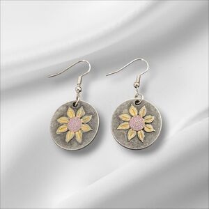 Silver Plated Flower Circle Dangle Earrings
